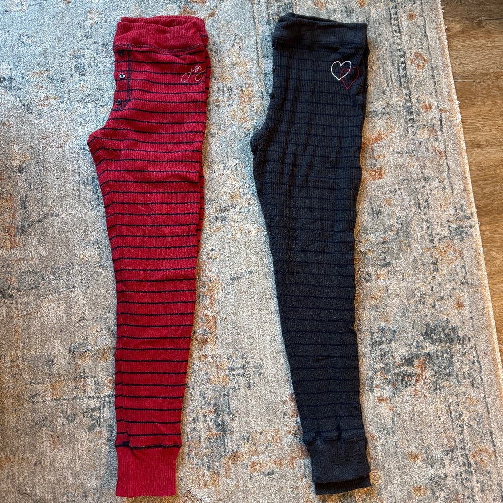 Anthropologie Sundry Embroidered Thermal PJ pants Set of 2
